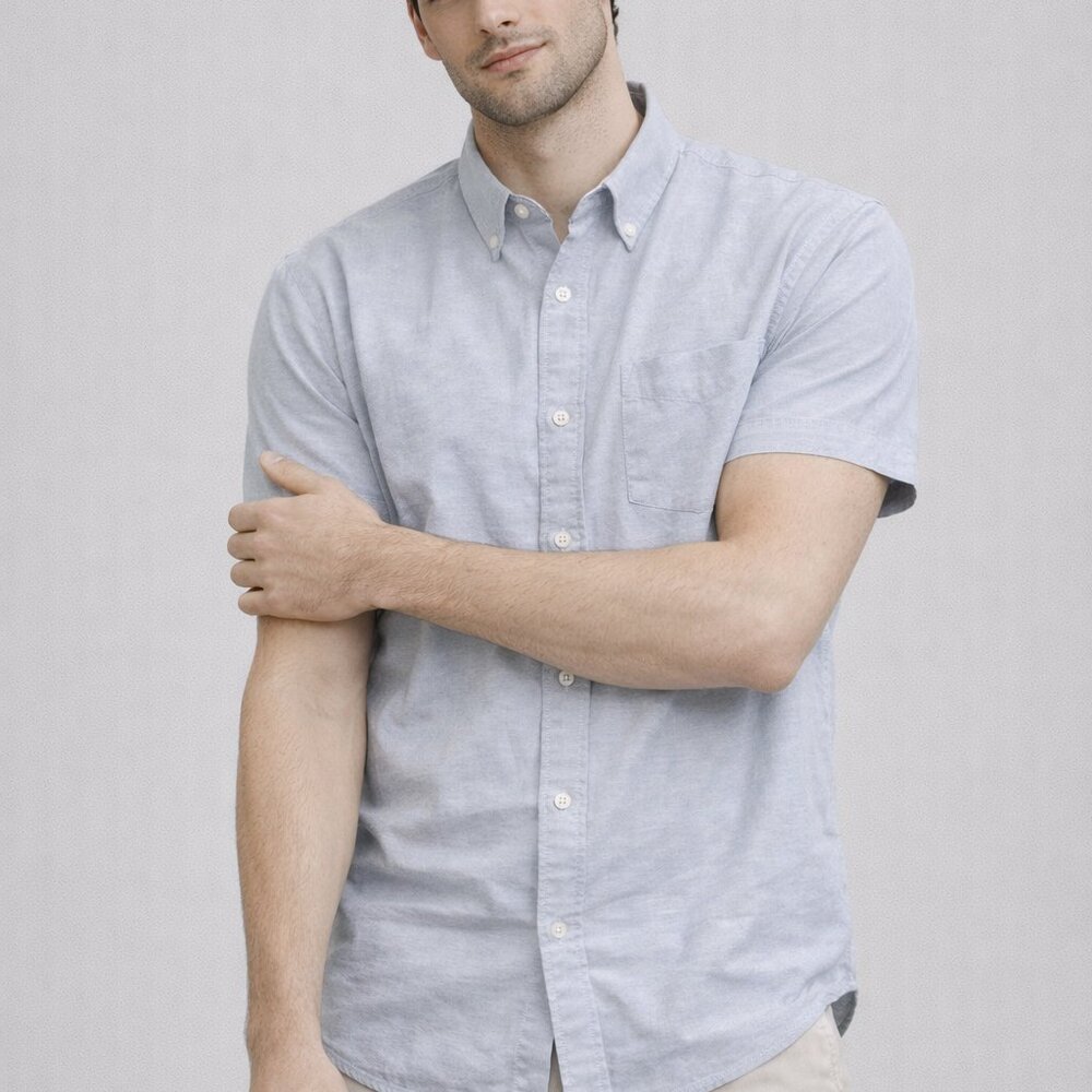 Lee Regular Fit Marled Light Blue Button Up Short Sleeve